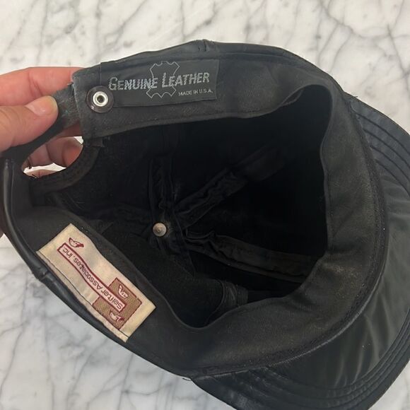 90’s Hip-Hop GENUINE LEATHER HAT CAP BLACK ONE SIZE FITS MOST - Picture 6 of 8